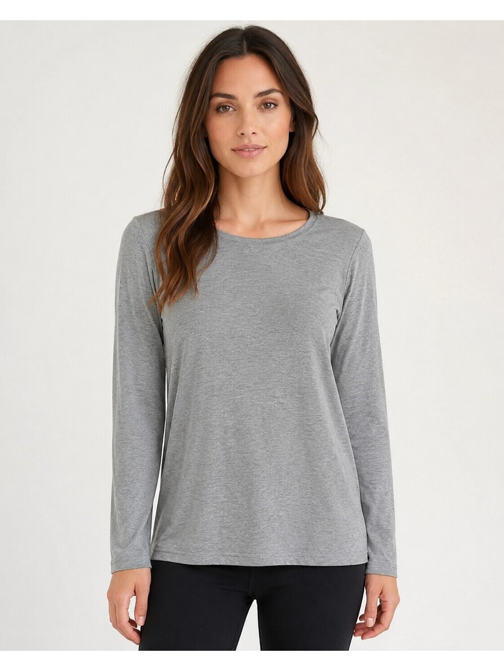 Adrienne Vittadini Gray Long Sleeve Lightweight Basic Top Size L